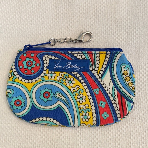 Vera Bradley Blue Red Yellow Marina Paisley ID Holder Coin Change Purse Wallet - Picture 1 of 4